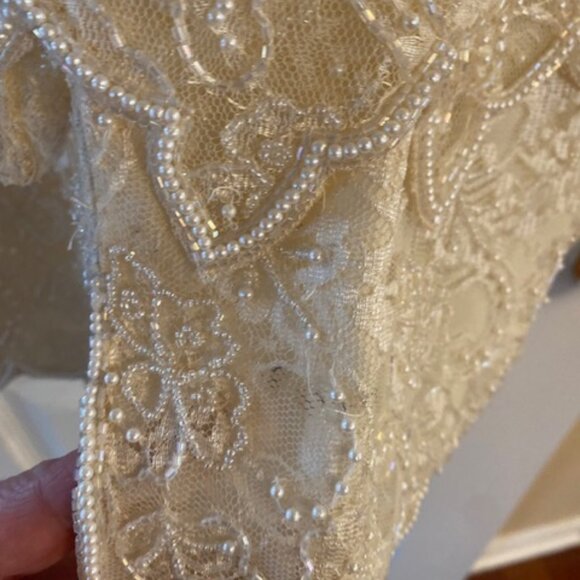 BRILLIANTE by JA Pearl Lace Formal Party Tiered Dress Ivory W Sleeves Size Large - Picture 8 of 15